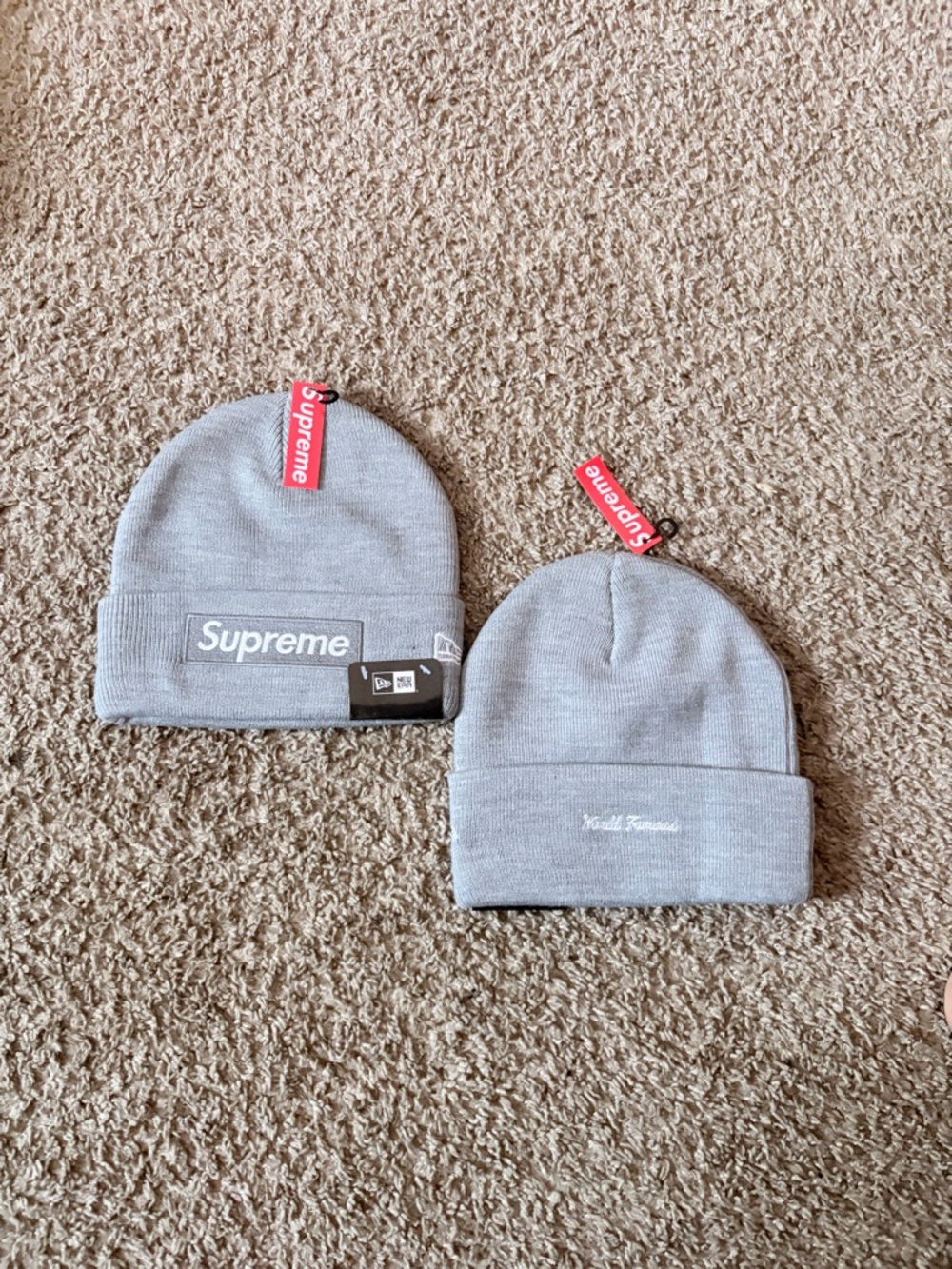 Supreme Light Grey Box Logo & Embroidered Beanie Set